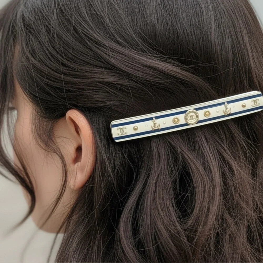 Chanel White and Gold Hair Barrette